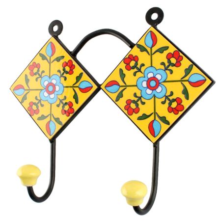 Yellow Ceramic Tiny Flower Tile Wall Hook 